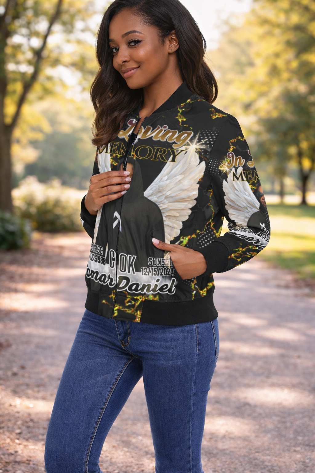 Personalized Memorial Women's Bomber Jacket – Custom In Loving Long Memory Bomber Jacket (XS-2XL)