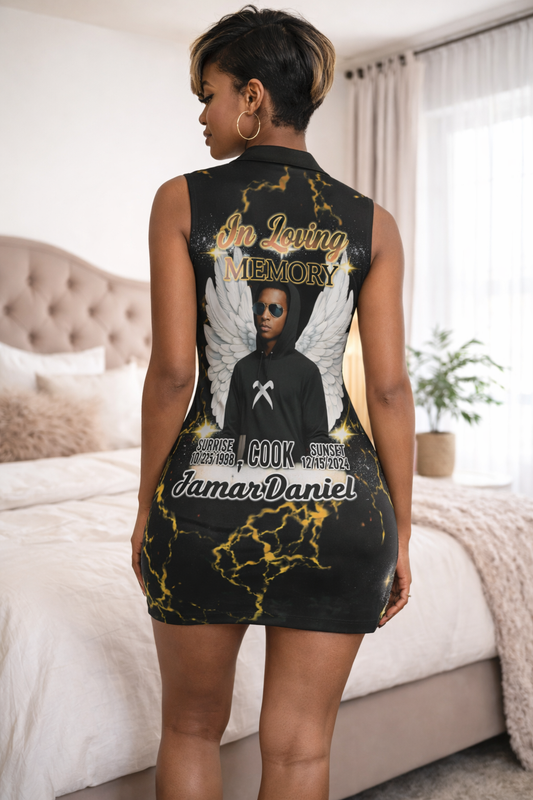 Personalized In Loving Memory Short Sleeve Zipped Dress -Custom Women's Memorial Dress (S-2XL)