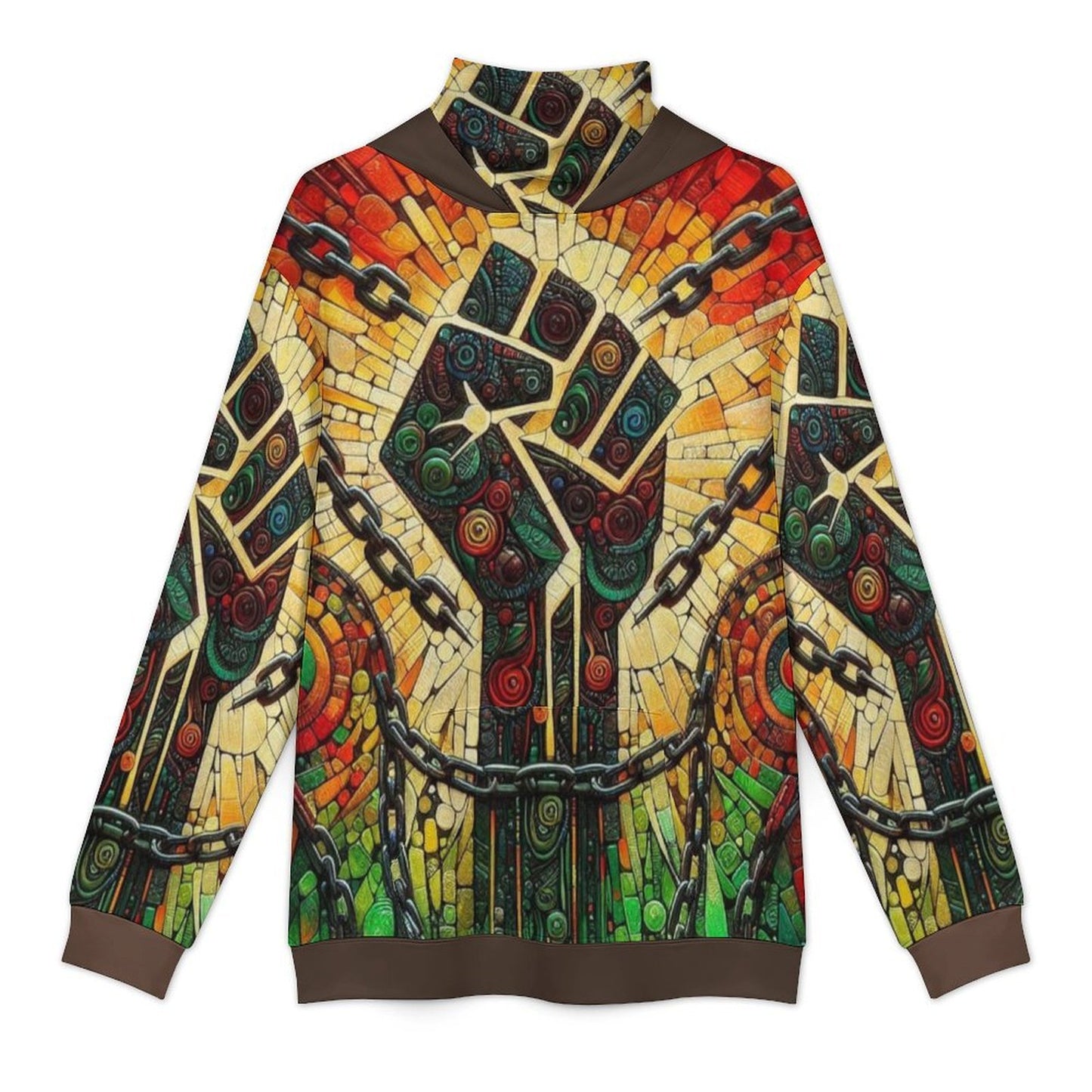 Custom Attached Mask Hoodie –Brown Peace All Over Print Streetwear Hoodie (XS-6XL)