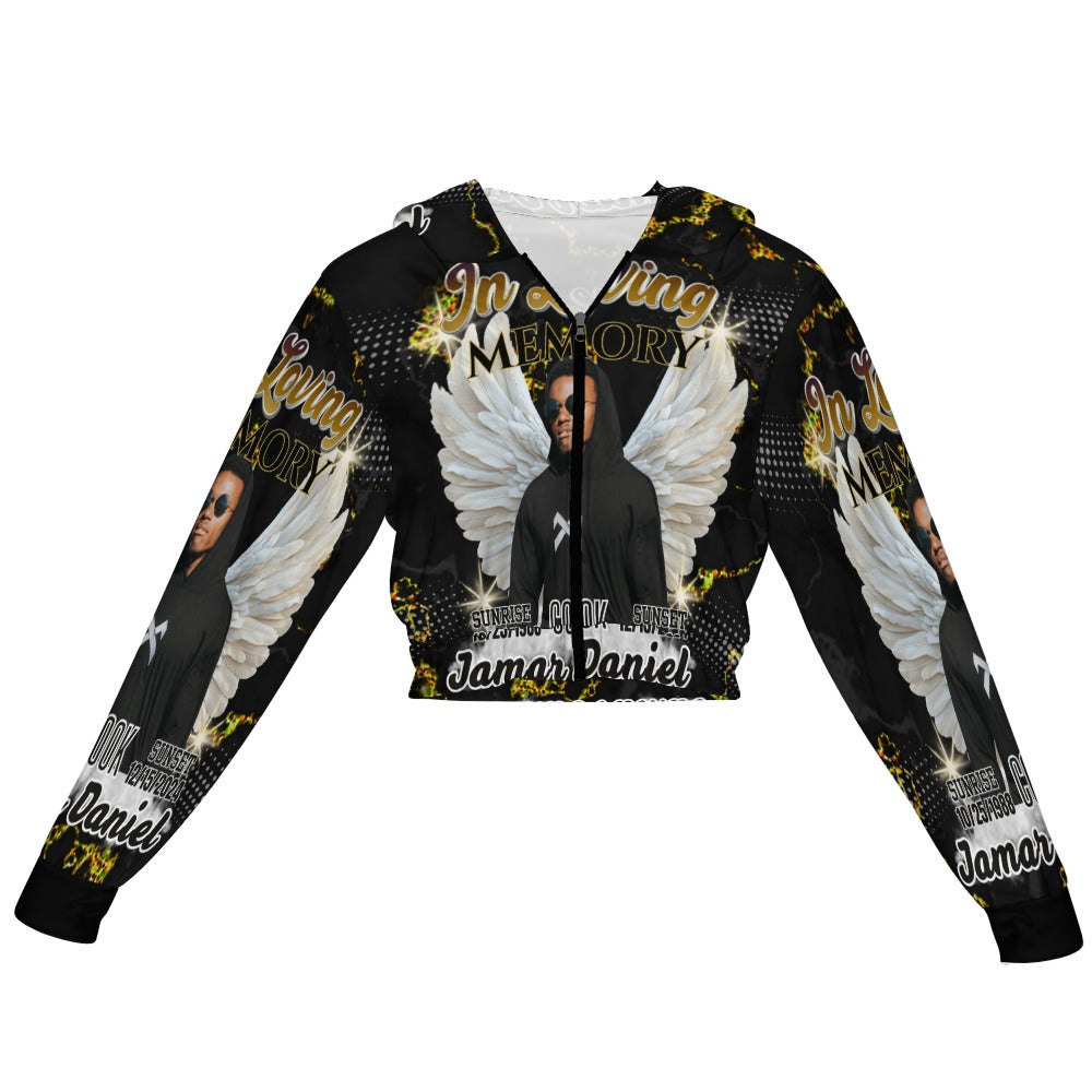 Personalized Memorial  Women's Cropped Zipped Jacket – Custom In Loving Long Memory  Zipped Jacket (XS-2XL)