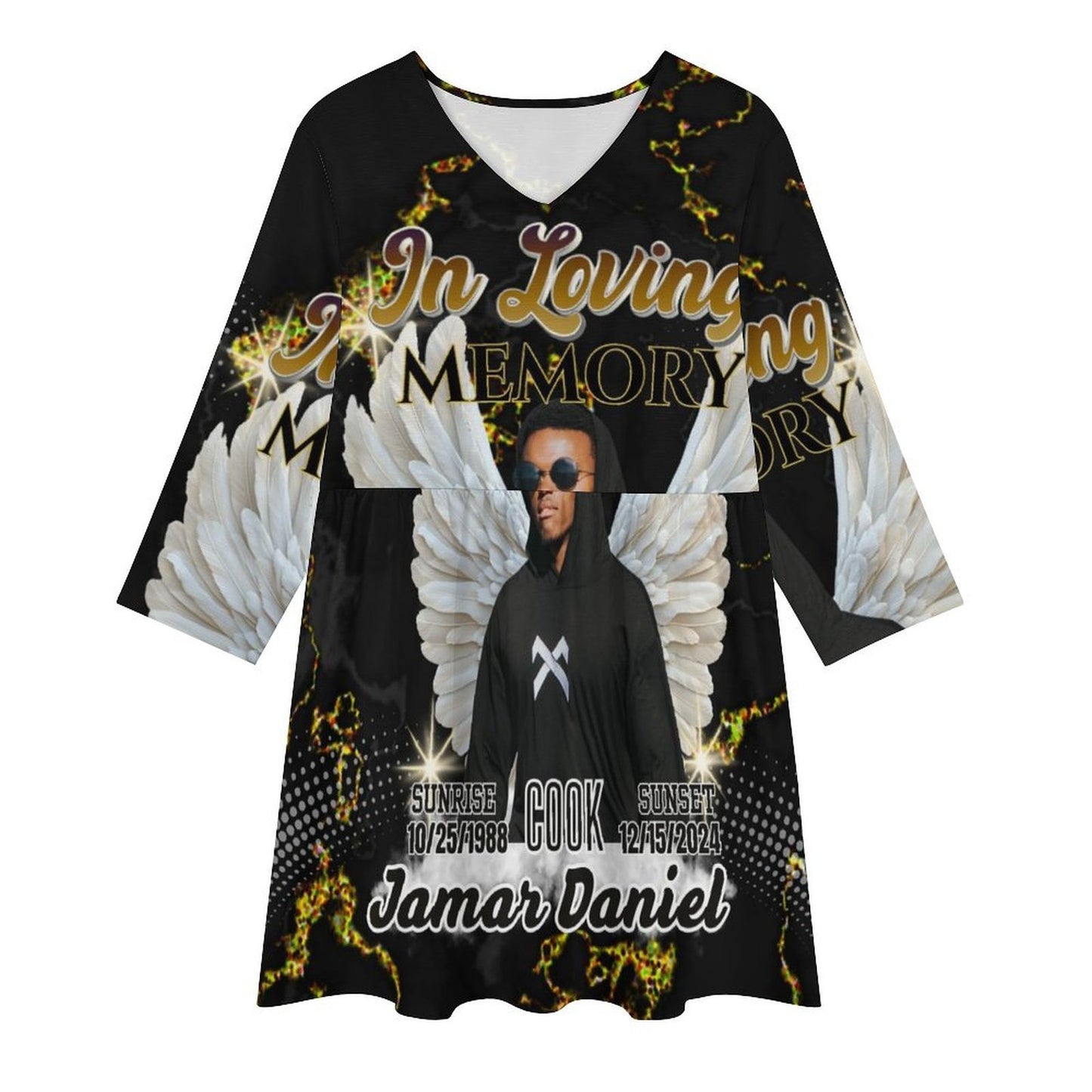 Personalized Memorial V- Neck Shoulder Dress – Custom In Loving Memory Dress (S-5XL)