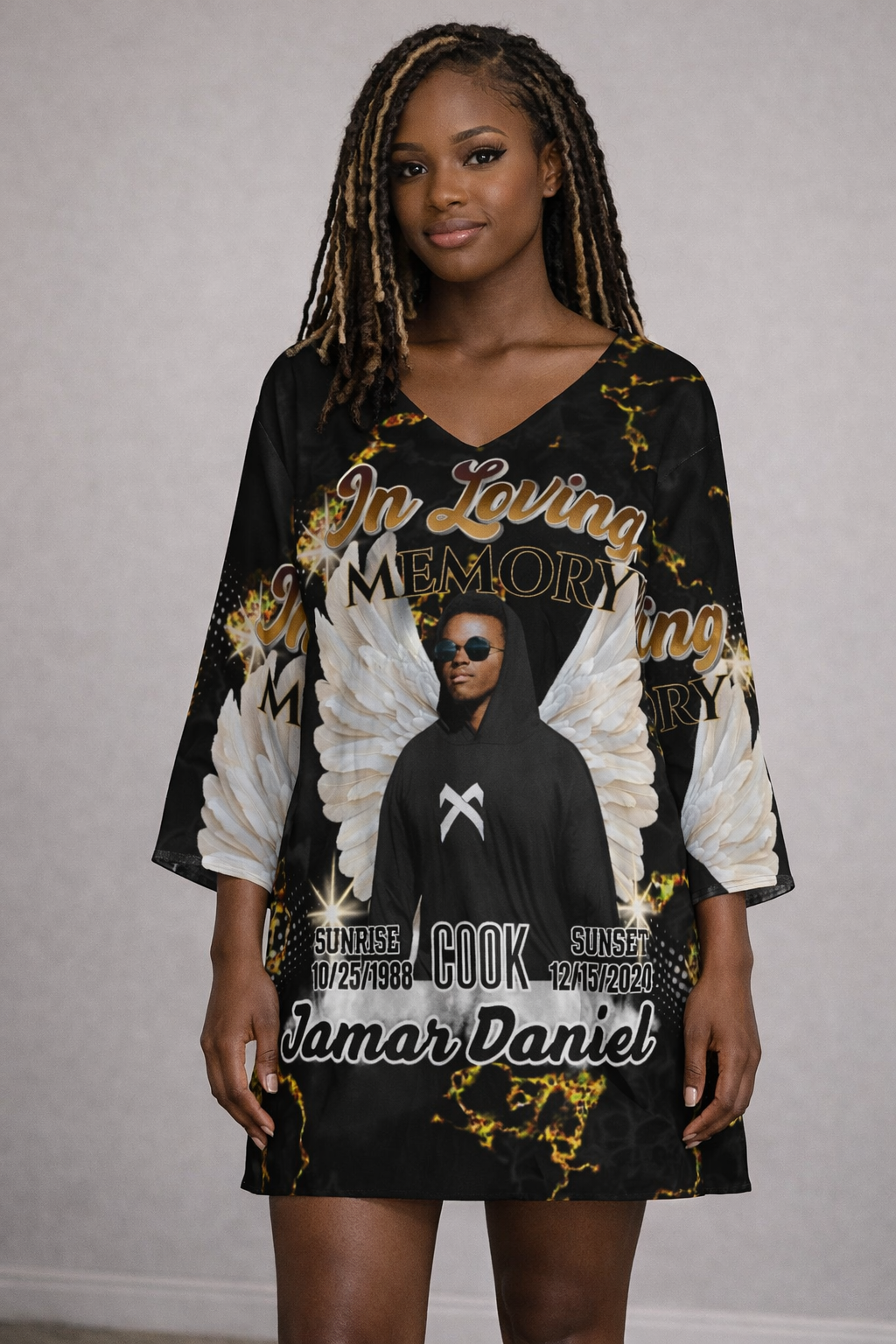 Personalized Memorial V- Neck Shoulder Dress – Custom In Loving Memory Dress (S-5XL)