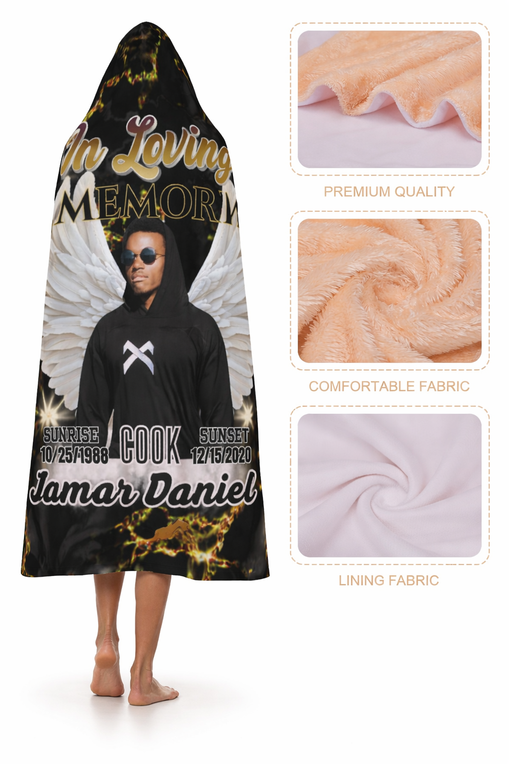 Personalized Memorial Blanket Cloak Hoodie Blanket – Custom In Loving Memory Hoodie Blanket (3 Sizes)