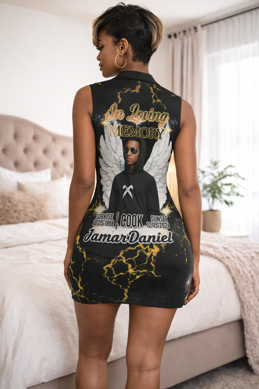 Personalized In Loving Memory Short Sleeve Zipped Dress -Custom Women's Memorial Dress (S-2XL)