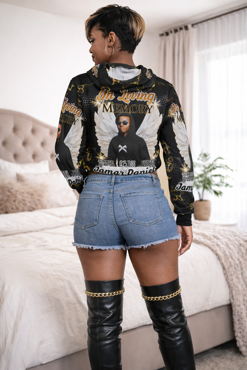 Personalized Memorial  Women's Cropped Zipped Jacket – Custom In Loving Long Memory  Zipped Jacket (XS-2XL)