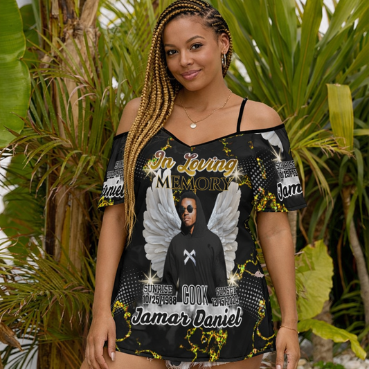 Personalized Memorial Off The Shoulder Shirt – Custom In Loving Memory Shirt (S-2XL)