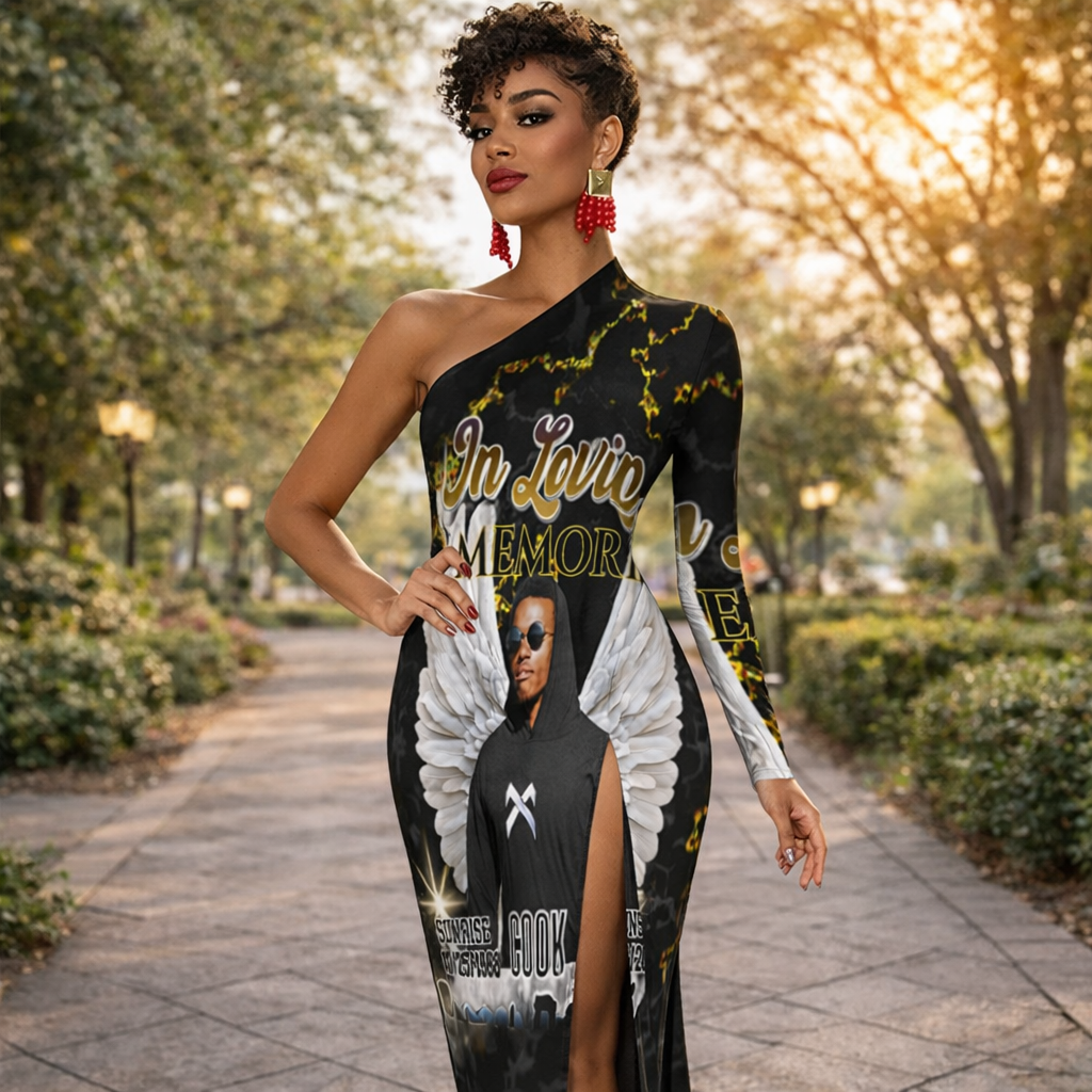 Personalized In Loving Memory Dress-Custom Half Sleeve Slit Memorial Dress (XS-L)