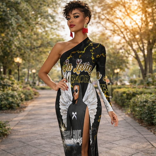Personalized In Loving Memory Dress-Custom Half Sleeve Slit Memorial Dress (XS-L)