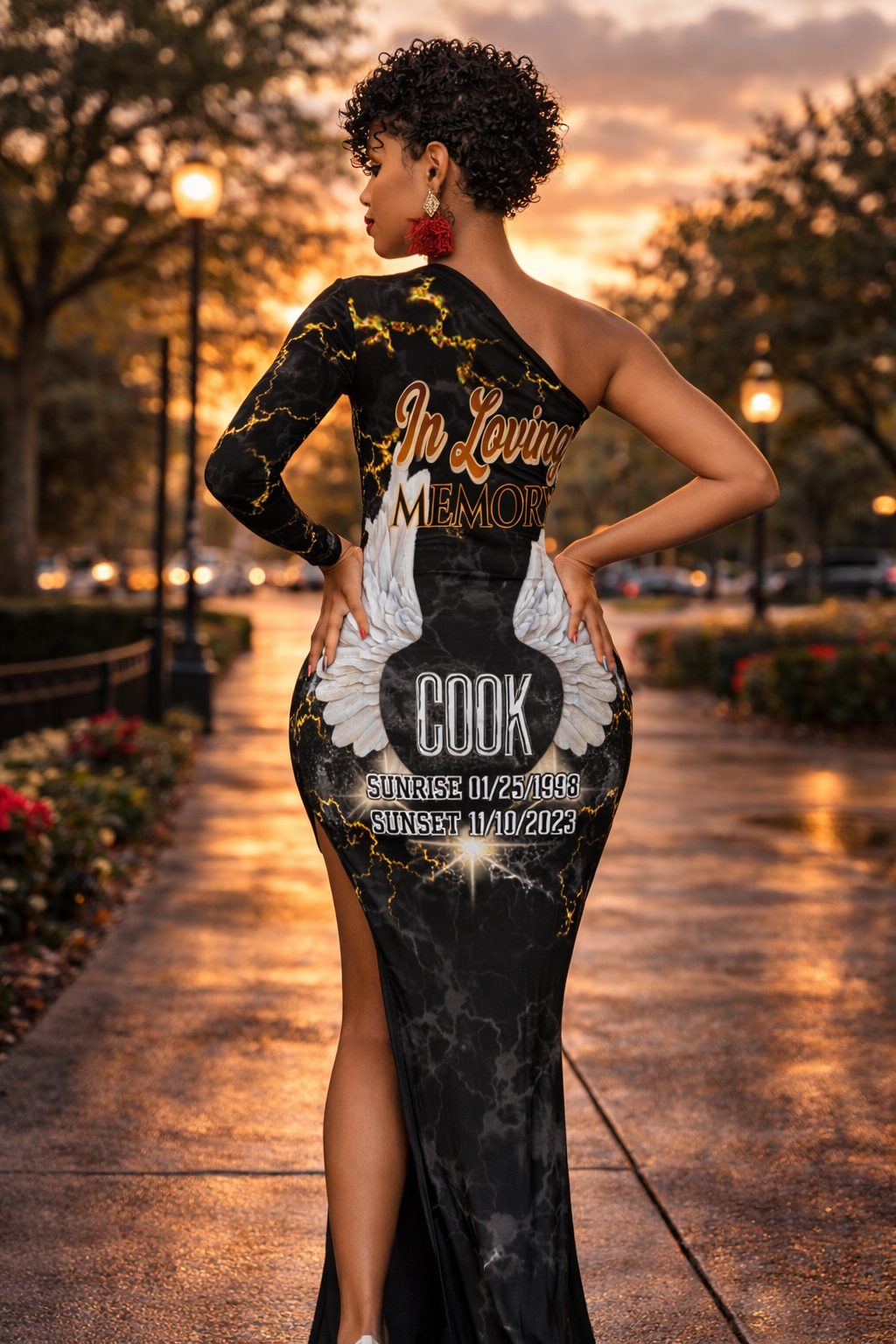 Personalized In Loving Memory Dress-Custom Half Sleeve Slit Memorial Dress (XS-L)