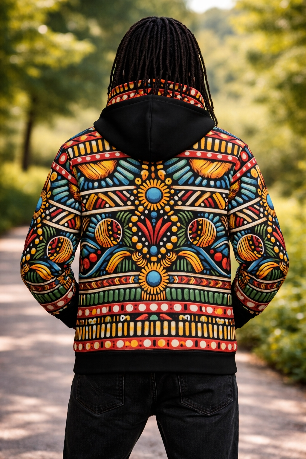 Custom Attached Mask Hoodie  – Bold Urban Fashion Colorful Tribal Hoodie(XS-6XL)