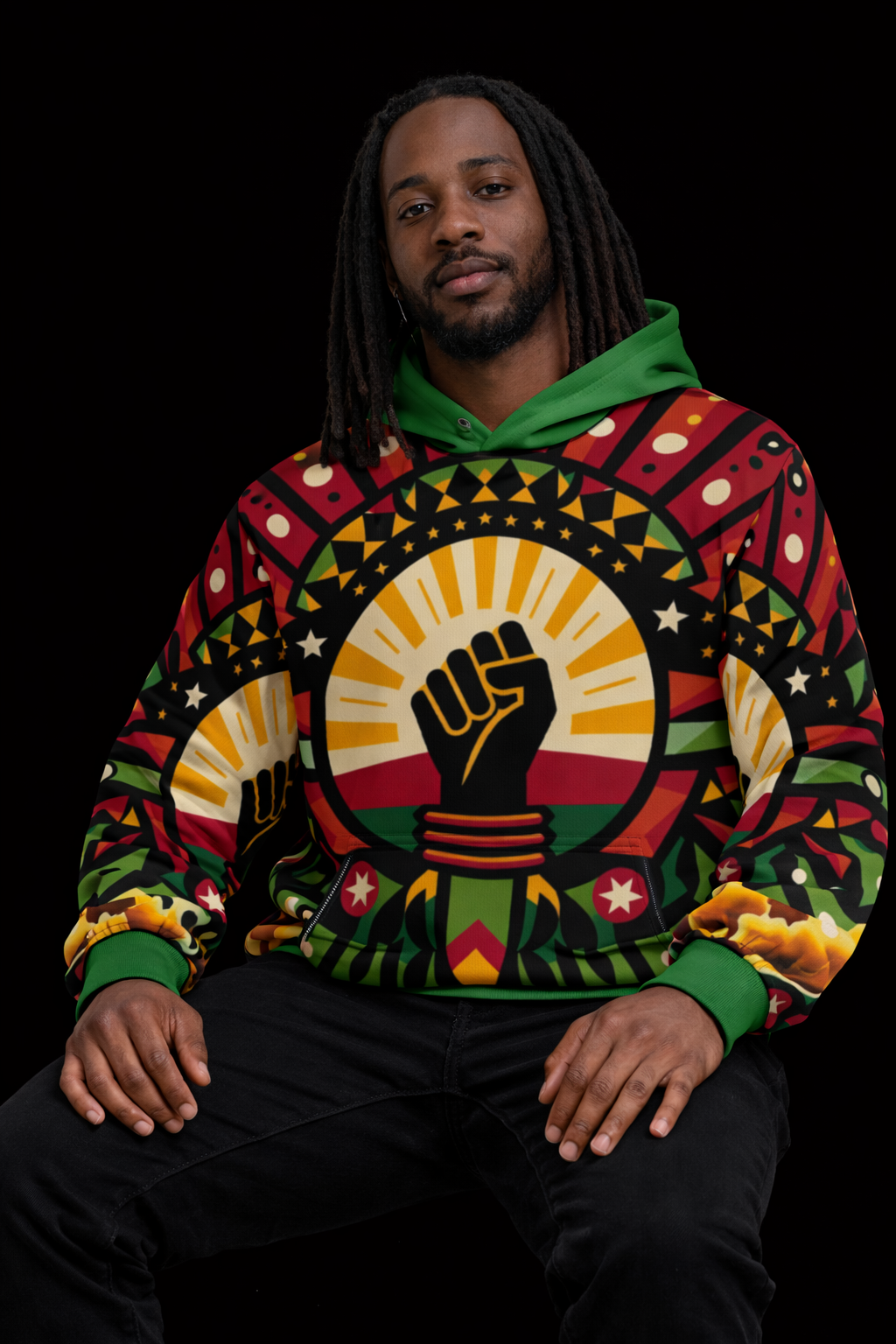 Custom Attached Mask Hoodie  – Bold Urban Fashion Green Peace(XS-6XL)