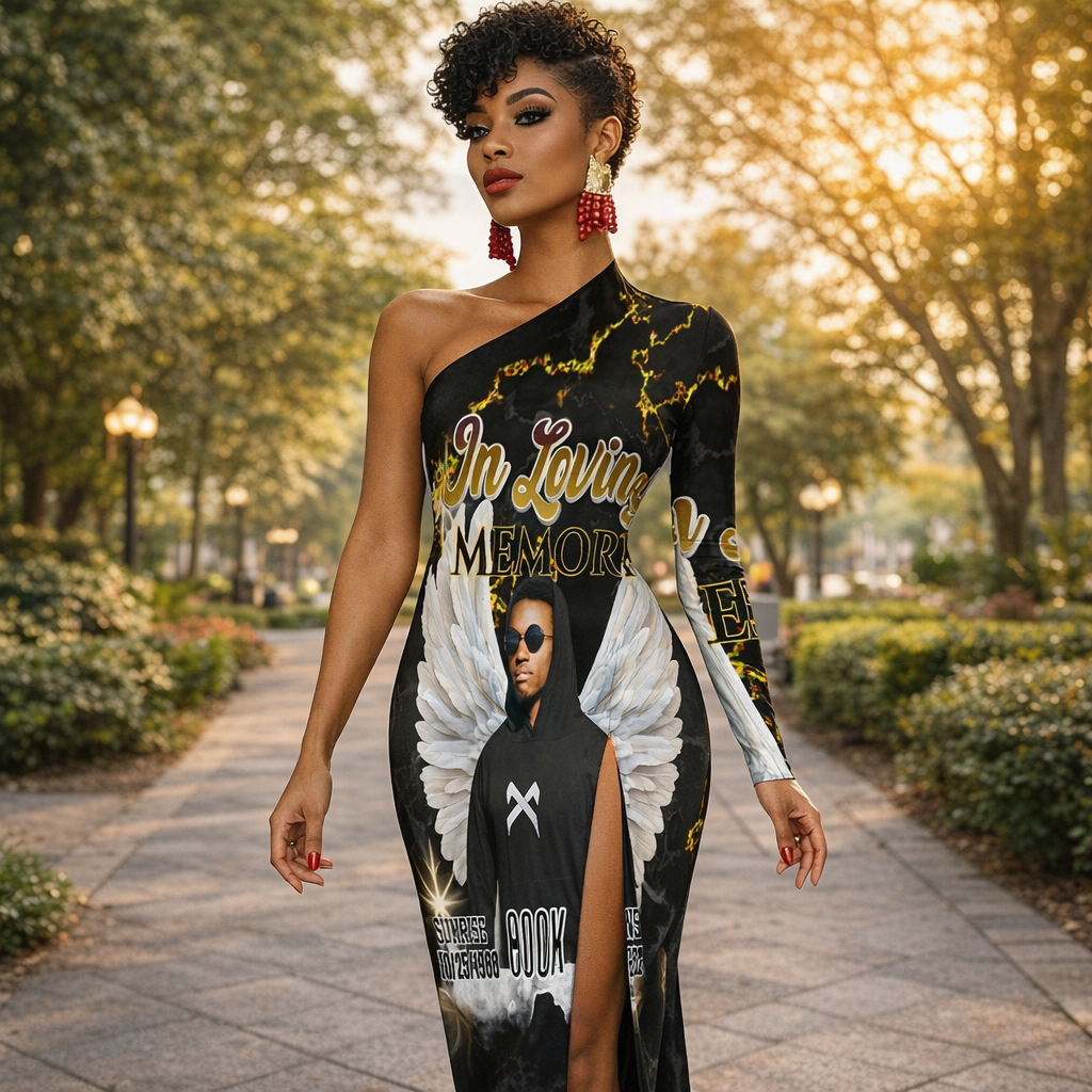 Personalized In Loving Memory Dress-Custom Half Sleeve Slit Memorial Dress (XS-L)