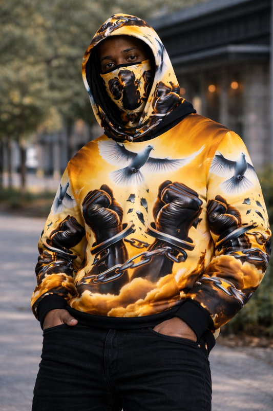 Custom Attached Mask Hoodie - Bold Urban Fashion  Doves & Chains (XS-6XL)
