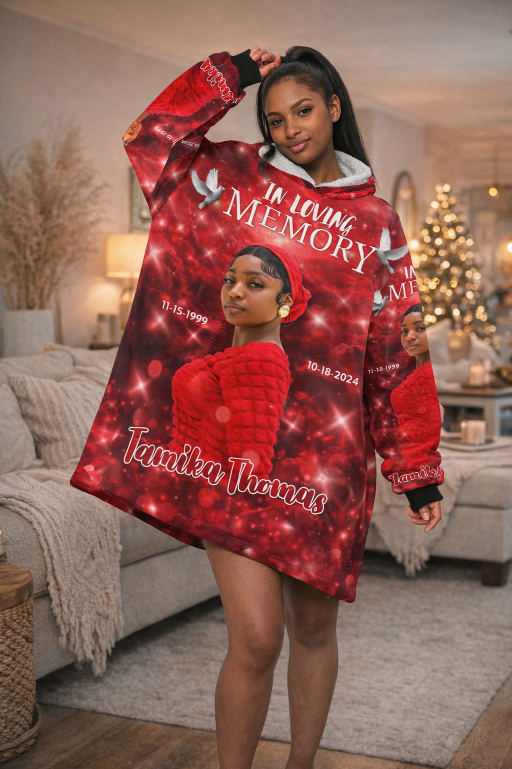 Personalized Memorial Blanket Hoodie – Custom In Loving Memory Hoodie Blanket (OS)