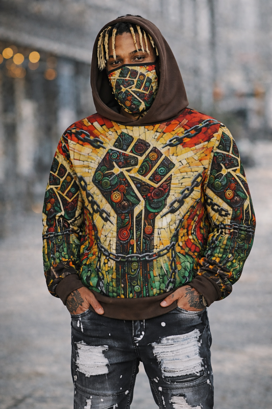 Custom Attached Mask Hoodie –Brown Peace All Over Print Streetwear Hoodie (XS-6XL)