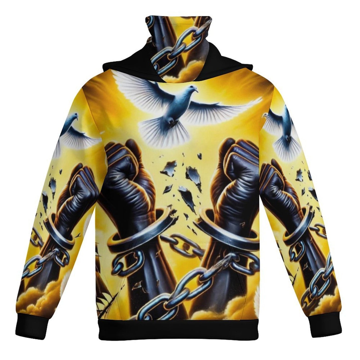 Custom Attached Mask Hoodie - Bold Urban Fashion  Doves & Chains (XS-6XL)